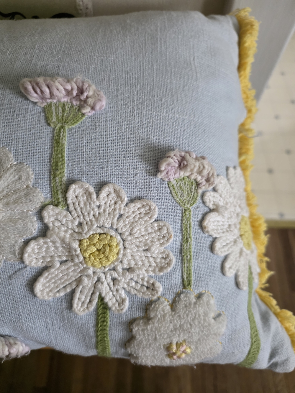 T.J.Maxx Light Blue Floral Embroidered Decorative Pillow - Picture 9 of 14